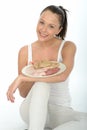 Healthy Happy Young woman Holding a Scandinavian Style Cold Meat