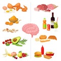 Healthy and Harmful Food for Brain Vector Set. Nutrition for Good and Bad Memory Function Royalty Free Stock Photo