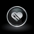 Healthy heart diet icon inside round silver and black emblem