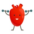 Healthy heart with dumbbells icon, cartoon style