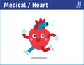 Healthy heart exercising. jogging and sweating. runningCartoon cute character icon vector illustration