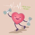 Title. heart. Healthy lifestyle. Pretty heart is jumping rope. Vector illustration. Emergency cardiology cartoon strong an Royalty Free Stock Photo