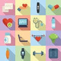 Healthy heart icons set flat vector. Health care Royalty Free Stock Photo