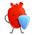 Healthy heart shield icon, cartoon style