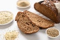 Healthy Hemp bread, hempseeds amd on white. Royalty Free Stock Photo