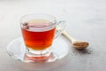 Healthy herbal rooibos red tea in glass cup, copy space Royalty Free Stock Photo