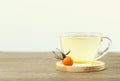 Healthy herbal rose hip tea in a glass cup