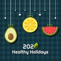2020 Healthy Holidays Abstract Card With Fruits Royalty Free Stock Photo