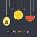 Healthy Holidays Greeting Card With Hanging Fruits Royalty Free Stock Photo