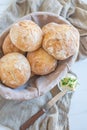 Healthy home made crusty round bread rolls