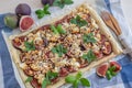 Home made tart with figs and cheese on a table Royalty Free Stock Photo