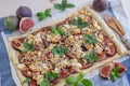 Healthy home made tart with figs, herbs and cheese Royalty Free Stock Photo