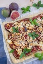 Healthy home made tart with figs, herbs and cheese Royalty Free Stock Photo