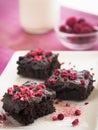Healthy homemade brownie with crispy raspberries chips Royalty Free Stock Photo