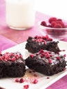 Healthy homemade brownie with crispy raspberries chips Royalty Free Stock Photo