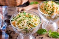 Healthy homemade carrot, celery and apple salad. Concept of veggies diet, vegan food, vitamin snack Royalty Free Stock Photo