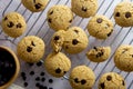 Healthy homemade chocolate chips cookies background. Royalty Free Stock Photo