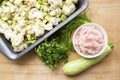 Healthy homemade food. Raw ingredients for vegetable casserole, Royalty Free Stock Photo