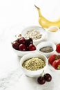 Healthy granola ingredients. Fruits and super foods on the table