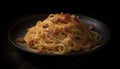 Healthy homemade Italian pasta meal with parmesan cheese and meat generated by AI Royalty Free Stock Photo