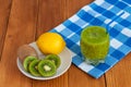 Healthy homemade kiwi juice in glass and fresh