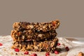 healthy homemade muesli bar with cereals, chocolate and pomegran Royalty Free Stock Photo