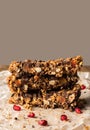 healthy homemade muesli bar with cereals, chocolate and pomegran Royalty Free Stock Photo