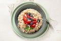 Healthy homemade oatmeal with berries for breakfast Royalty Free Stock Photo