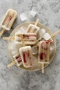 Healthy homemade popsicle loly ice creams with strawberries, blueberries and bananas. Summer dessert Royalty Free Stock Photo