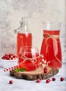 Healthy cranberry juice drink and fresh cranberries. Traditional Russian beverage mors