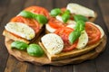 Healthy homemade sandwich with tomato, mozzarella and basil