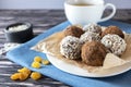 Healthy homemade sweet energy balls of dried fruits Royalty Free Stock Photo