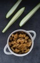 Healthy homemade vegetable chips from zucchini. Organic diet food. The vegan diet. Dried vegetables.