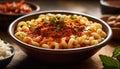 Healthy homemade vegetarian pasta bowl with fresh tomato and herbs generated by AI