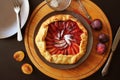 Healthy homemade wholegrain fruit galette with plums sugar powder Royalty Free Stock Photo