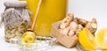 healthy honey, ginger, garlic and lemon isolated on white Royalty Free Stock Photo