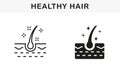 Healthy Human Follicle Shine Line and Silhouette Black Icon Set. Glossy Hair Follicle Pictogram. Hair Shiny with Keratin