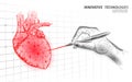 Healthy human heart beats 3d medicine model low poly. Laser surgery online operation. Internal body modern anatomical