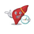 Healthy human liver mascot design concept smiling with clock