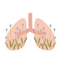 Healthy human lungs decorated with flowers. Respiratory system aesthetic. Health care, fresh air, ecology