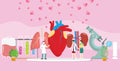 Healthy Human Organ Donor Transplantation with doctor people and some heart spread - 