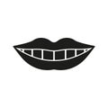 Healthy Human Smile Silhouette Icon. Beauty Lips and White Teeth. Oral Care Glyph Pictogram. Mouth with Teeth. Dental