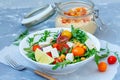 Healthy hummus, homemade chickpea and veggies salad