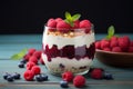 Healthy indulgence Homemade raspberry and blueberry yogurt with granola