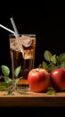 Healthy indulgence A succulent apple, cardboard box, and a glass with a straw