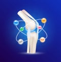 Healthy joint bone and Mineral calcium, magnesium, zinc, vitamin. Radius ring surrounds on a blue background. Help heal arthritis