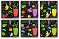 Healthy juice detox smoothie receipes set. Hand drawn ill