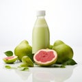 Healthy Juice And Pear: Vibrant Guava Product Photography On White Background