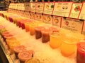 Healthy juices and colours in Boqueria Market, Barcelona, Spain