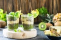 Healthy layered smoothie with kiwi, pineapple, chia Royalty Free Stock Photo